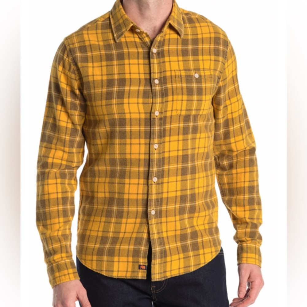 THE NORMAL BRAND CLASSIC GINGHAM BUTTON UP GOLD PLAID FLANNEL SHIRT AUTU…